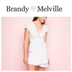 Brandy Melville Robbie pink white rose wrap dress